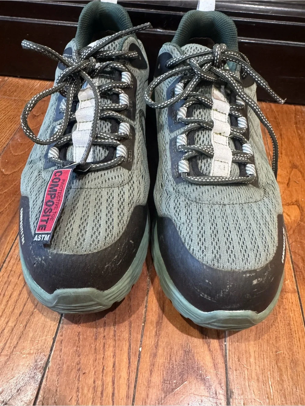 Lightweight Composite-Toe Athletic Work Sneakers in Sage Green and Black